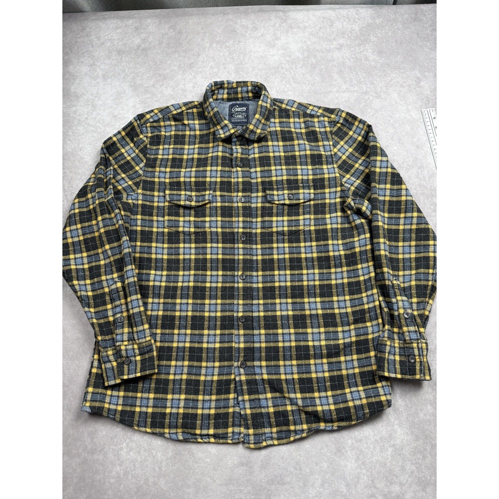 Grayers Heritage Flannel Shirt Mens Large Black Yellow Blue‎ Plaid Button Down